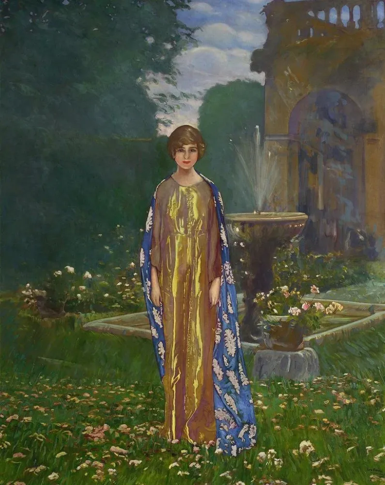Gemälde Dame im Garten der Nähe eines Brunnens im Frühling - Léon Kamir - Kaufmann | Kunstdruck