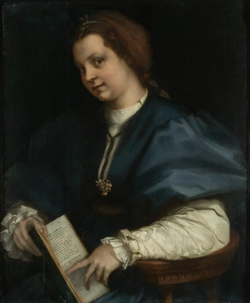 Gemälde Dame mit einem Kinderlied-Buch von Petrarca - Andrea del Sarto | Kunstdruck