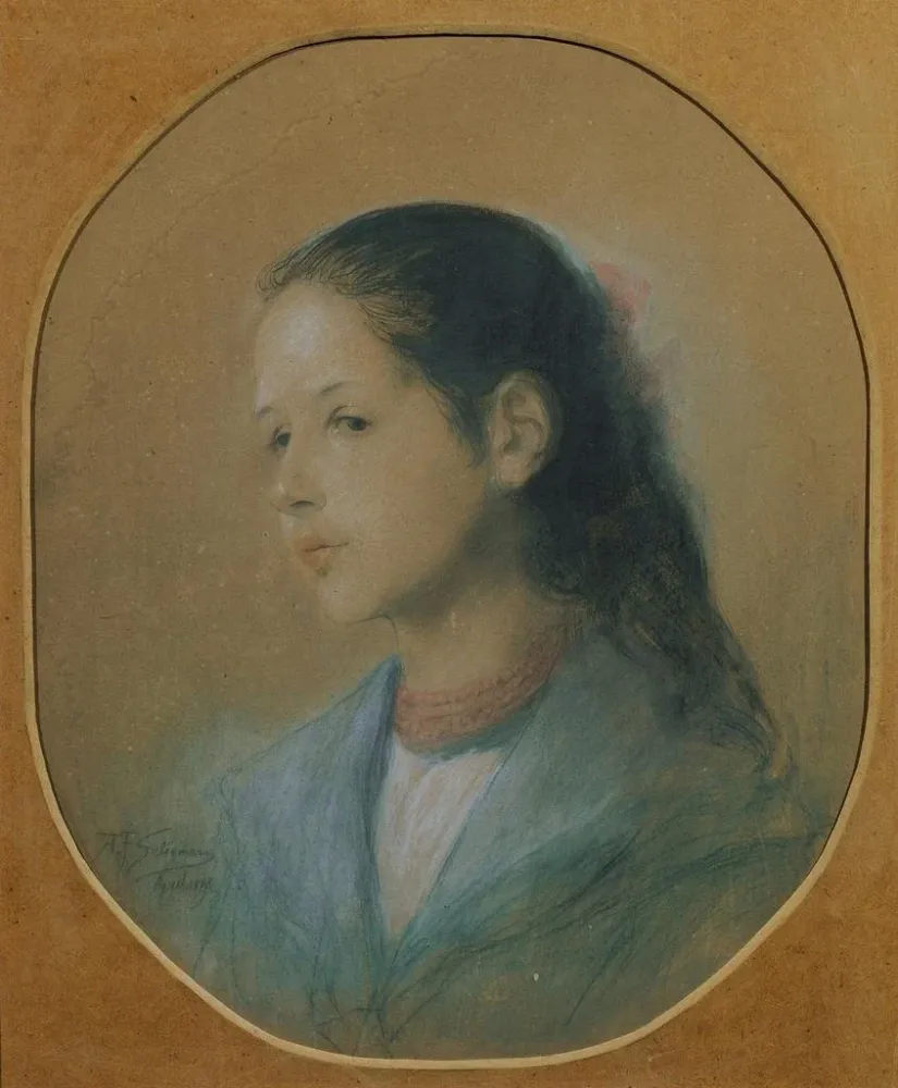 Gemälde Dame mit einer Korallenkette - Adalbert Franz Seligmann | Kunstdruck