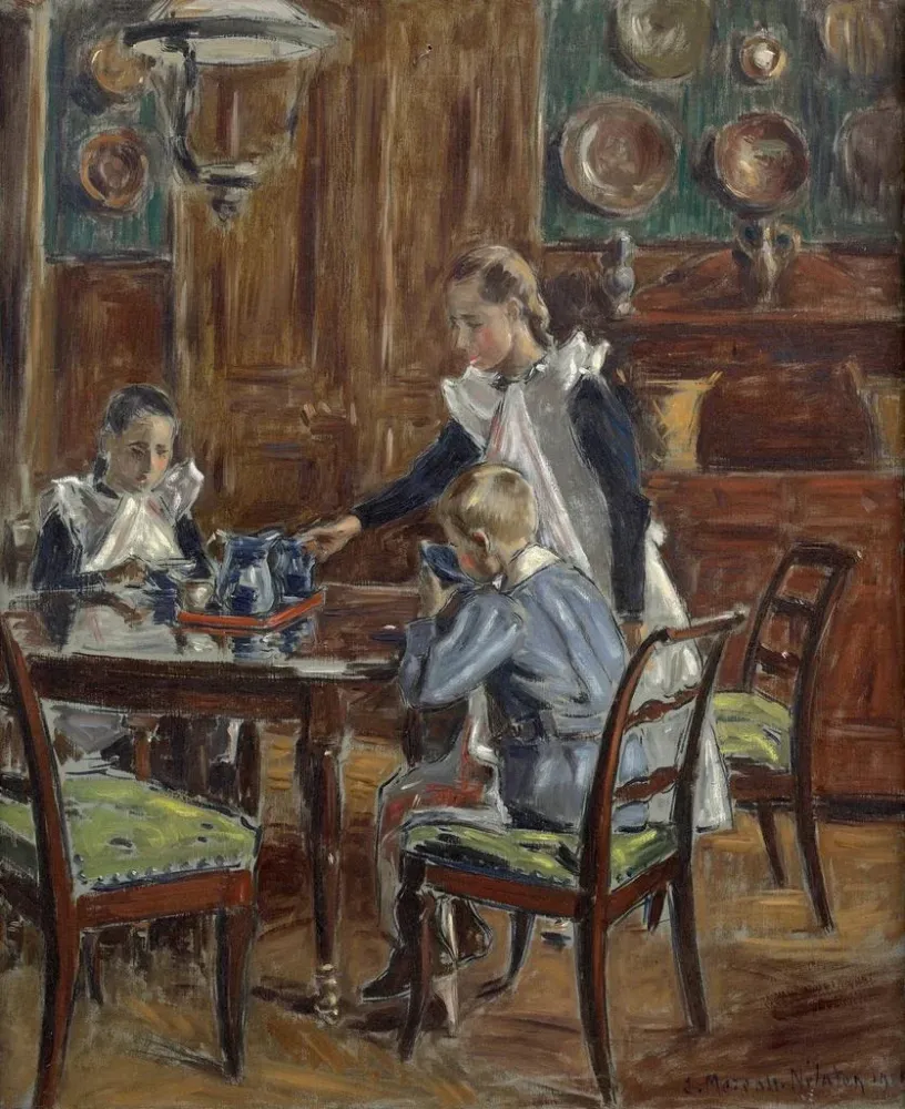 Gemälde Das Frühstück am Morgen Die Kinder des Künstlers im Esszimmer von Frévent - Tardenois - Étienne Moreau - Nélaton |...