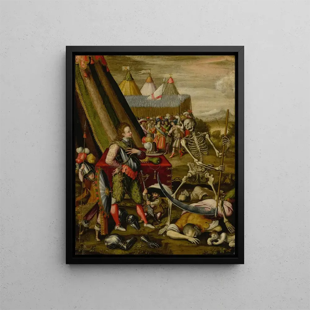 Gemälde Der Dialog des Fürsten mit dem Tod Allegorie des Grauens des Krieges - Antoine Caron | Kunstdruck