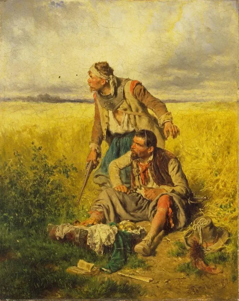 Gemälde Der Diebe einem Maisfeld - August von Pettenkofen | Kunstdruck