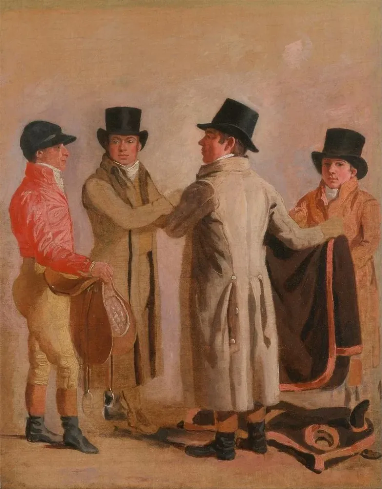Gemälde Der Jockey Frank Buckle, der Besitzer, der Züchter John Wastell, sein Trainer Robert Robson und ein Stallbursche -...