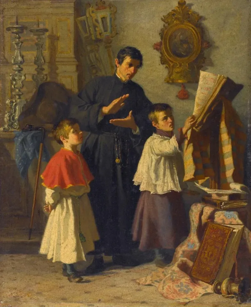 Gemälde Der Kinderchor-Löwe im Gesang einer Sakristei Rom - Auguste Dutuit | Kunstdruck
