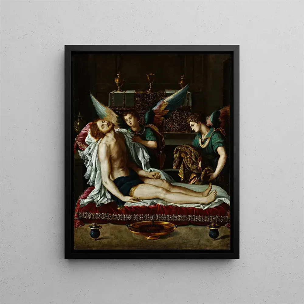 Gemälde Der Leib Christi gesalbt von zwei Engeln - Alessandro Allori | Kunstdruck