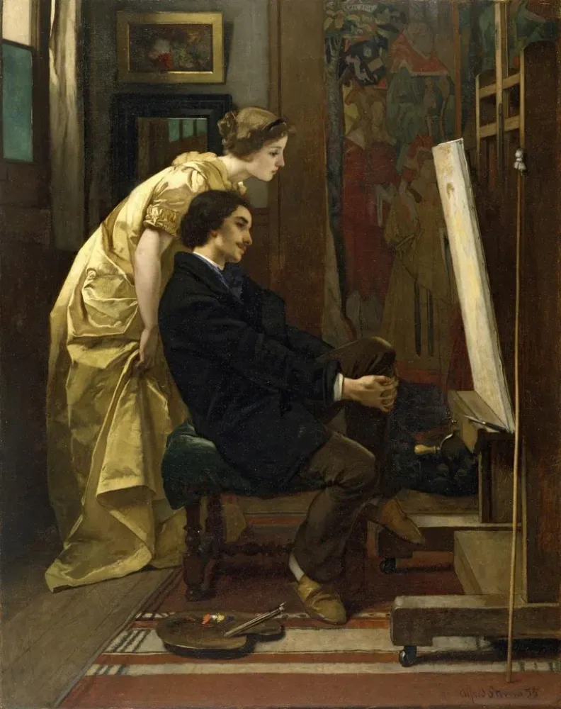 Gemälde Der Maler und sein Modell - Alfred Stevens | Kunstdruck