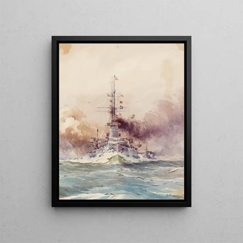 Gemälde Der Schlachtschiff Imperial VIRIBUS UNITIS mit voller Geschwindigkeit begleitet von der Flotte - August von Ramber...