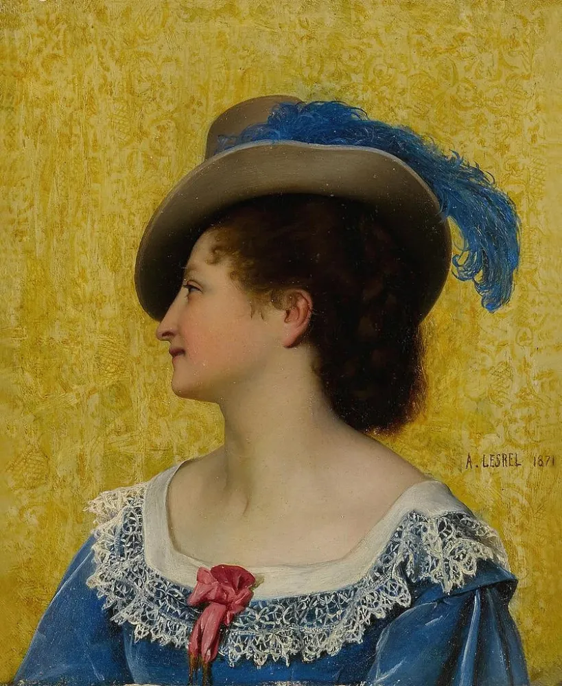 Gemälde Die blaue Feder - Adolphe Alexandre Lesrel