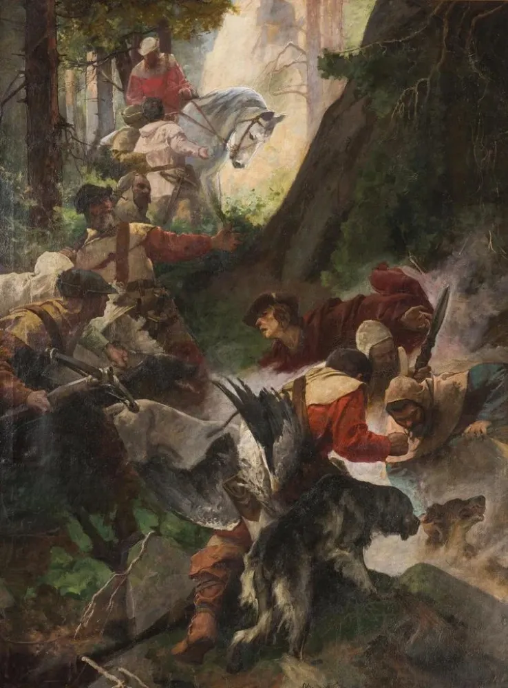 Gemälde Die Entdeckung der heißen Quellen von Charles IV - Alexander Jakesch