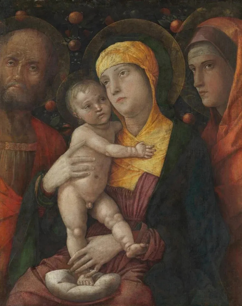 Gemälde Die Heilige Familie mit der heiligen Maria Magdalena - Andrea Mantegna | Kunstdruck