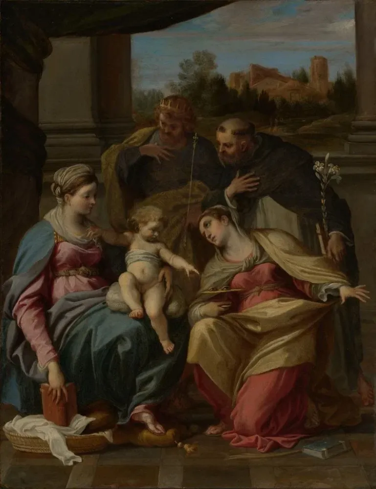Gemälde Die Jungfrau mit dem Kind mit den Heiligen Lucia, Dominikus und Ludwig von Frankreich - Annibale Carracci | Kunstd...
