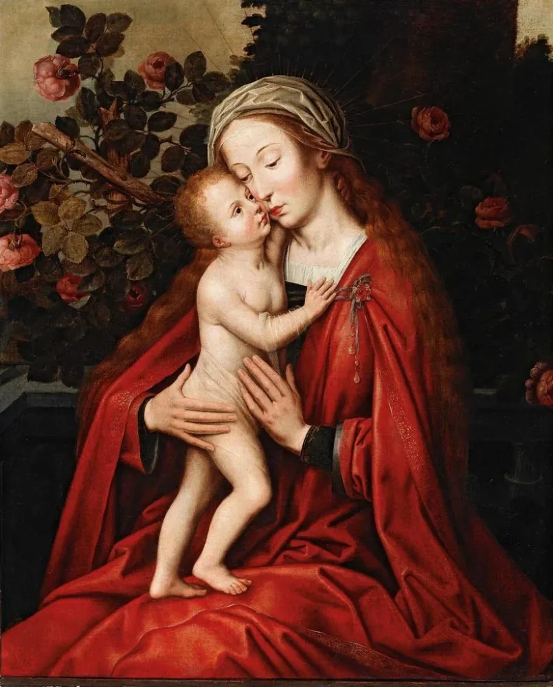 Gemälde Die Jungfrau mit Kind einem Rosengarten - Atelier von Ambrosius Benson | Kunstdruck