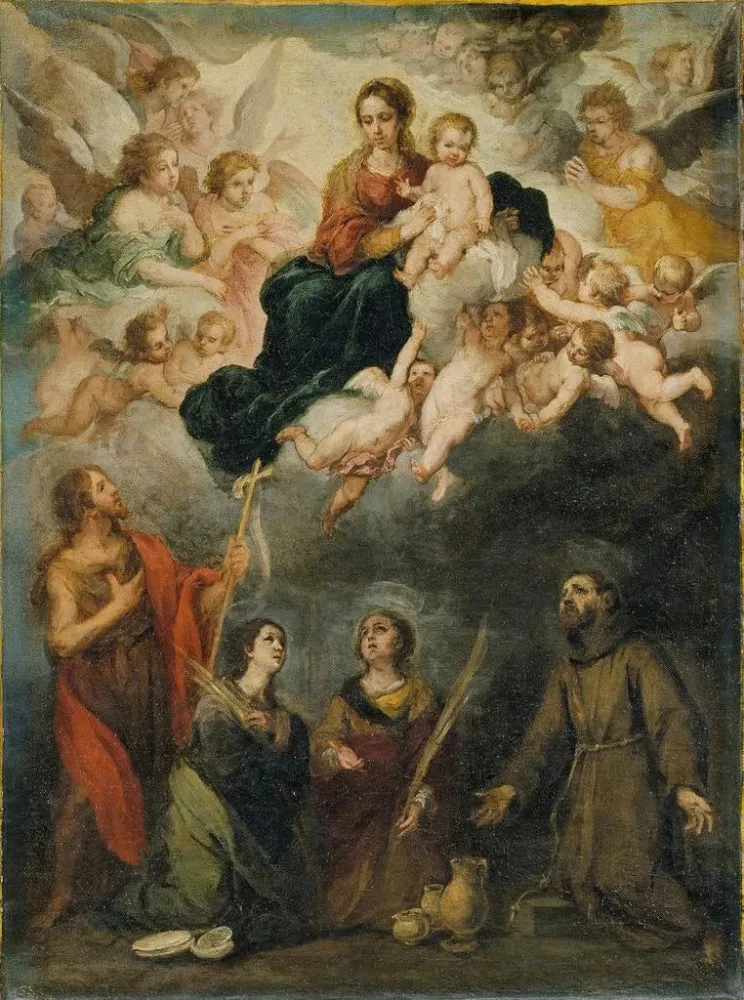 Gemälde Die Jungfrau mit Kind mit Heiligen - Bartolomé Esteban Murillo | Kunstdruck