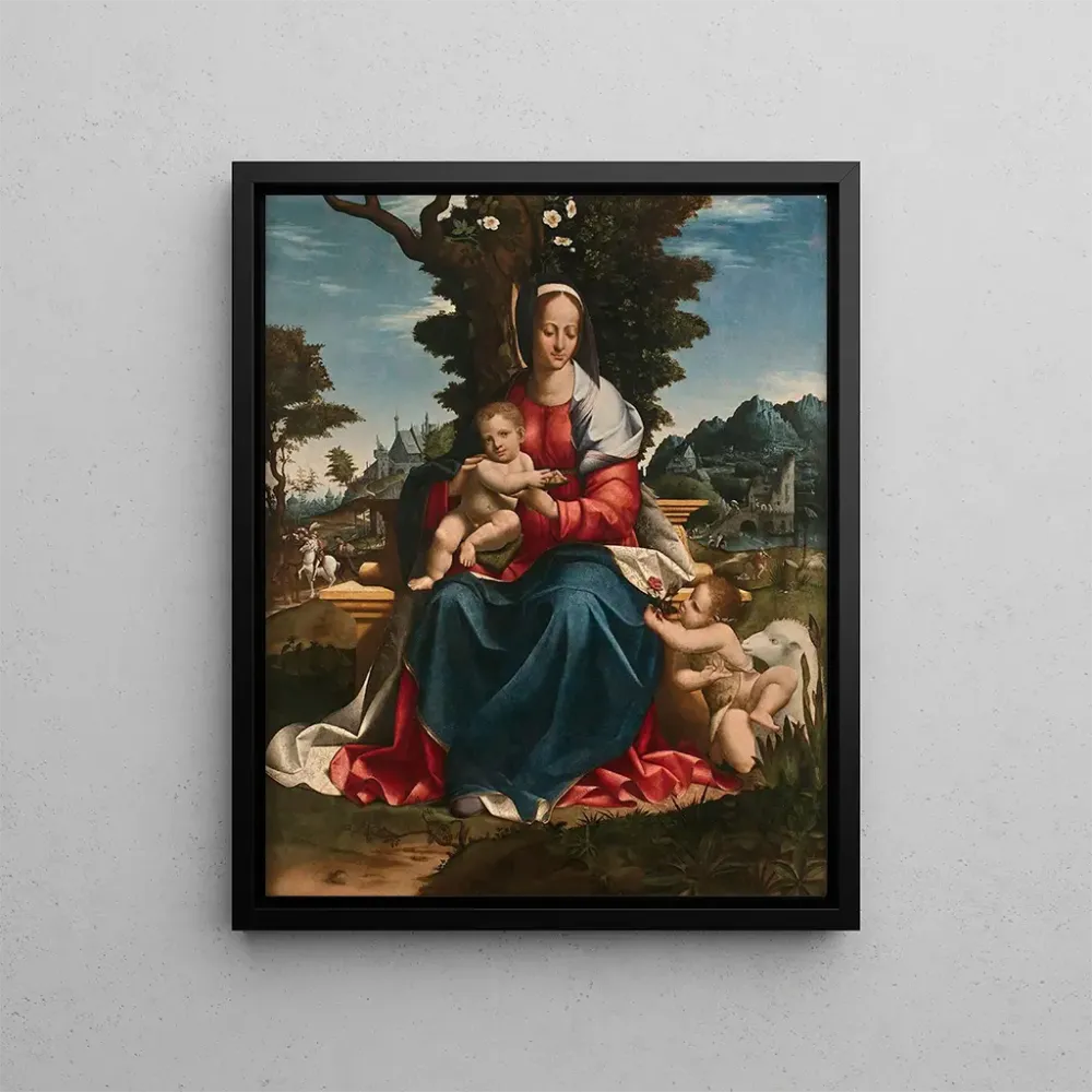 Gemälde Die Jungfrau mit Kind mit Johannes dem Täufer einer Landschaft - Girolamo Alibrandi | Kunstdruck