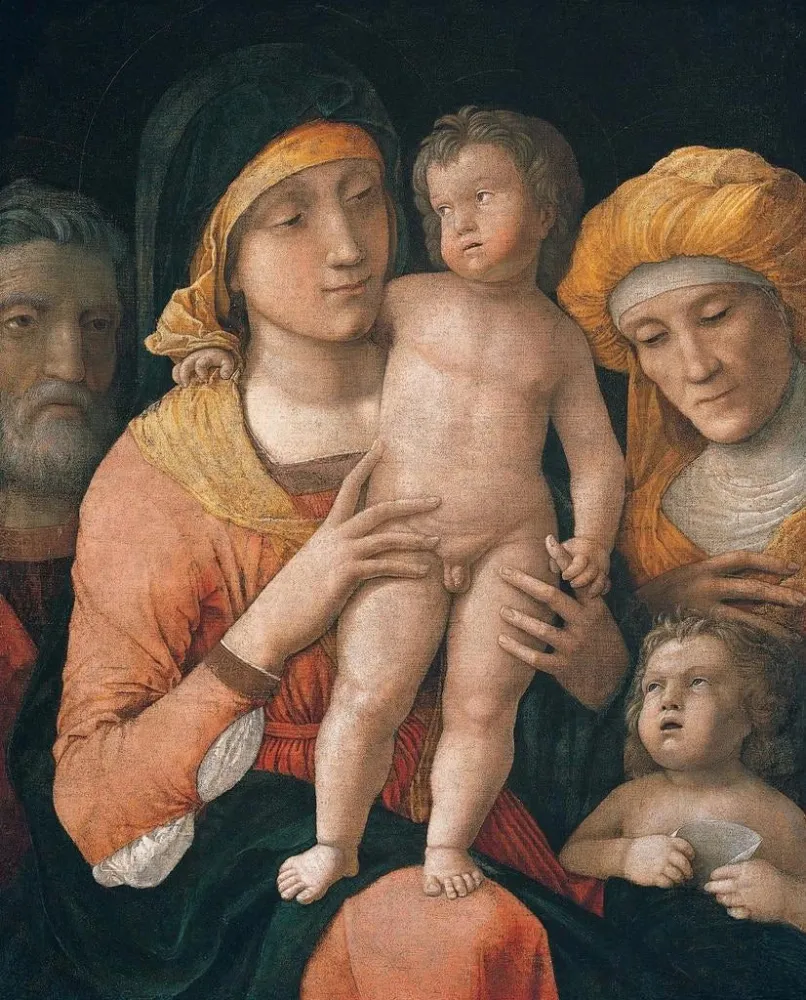 Gemälde Die Jungfrau mit Kind mit den Heiligen Joseph, Elisabeth und Johannes dem Täufer - Andrea Mantegna | Kunstdruck