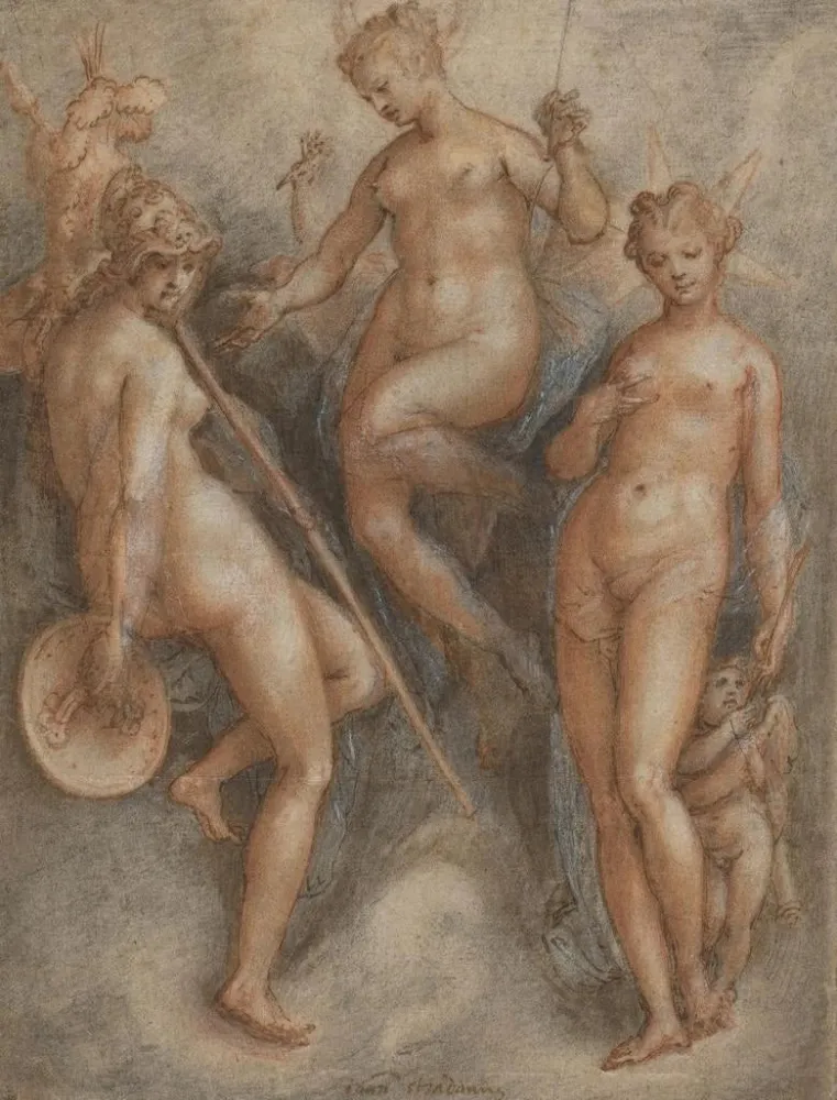 Gemälde Drei Göttinnen: Minerva, Juno und Venus - Jan van der Straet | Kunstdruck
