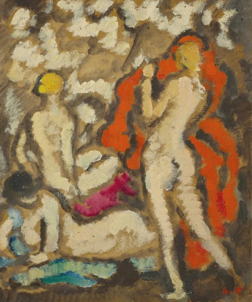 Gemälde Drei junge nackte Frauen mit rotem Drapé - Louis Valtat | Kunstdruck