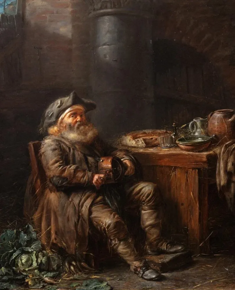 Gemälde Ein alter Mann, der einem Interieur Laute spielt - Alexandre Moitte | Kunstdruck
