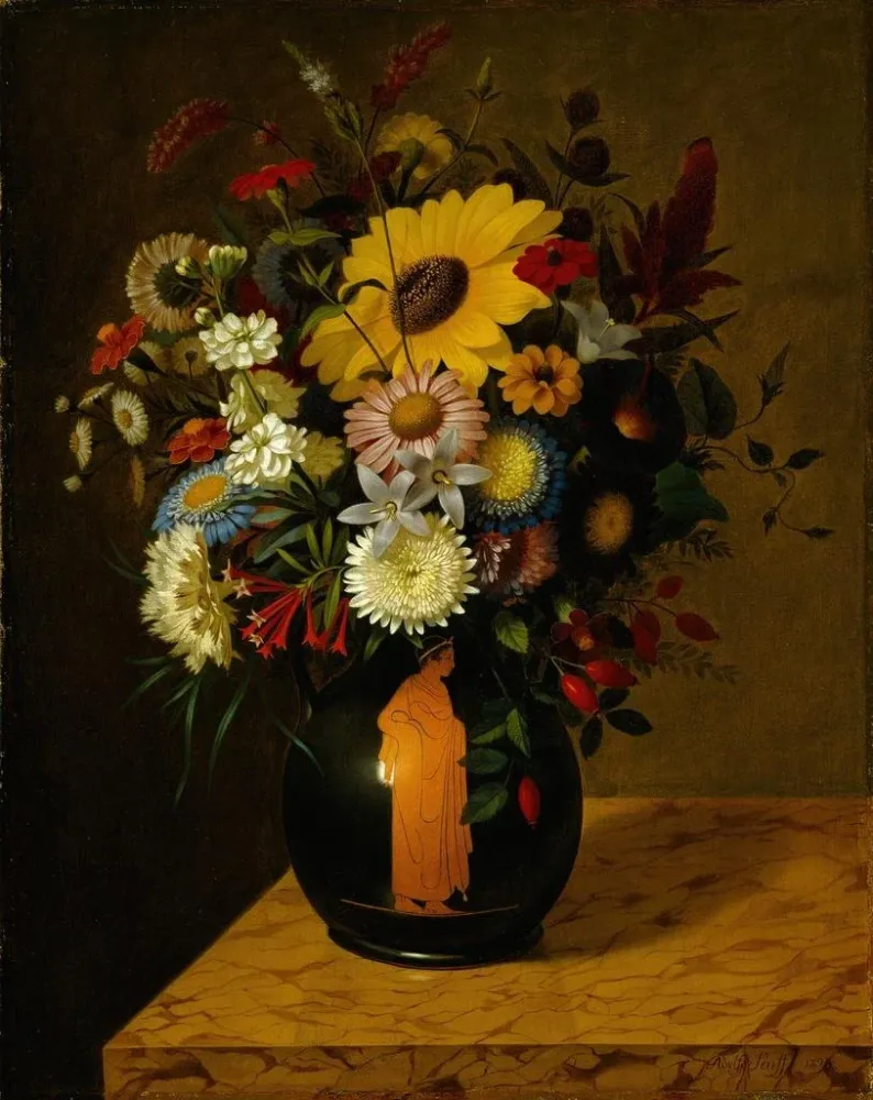 Gemälde Ein antiker Tontopf mit Blumen - Adolf Senff
