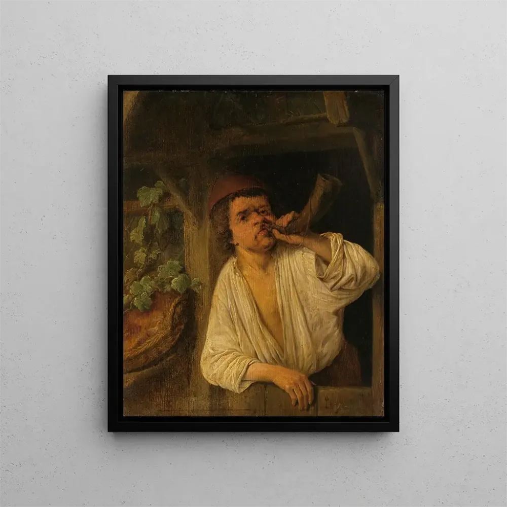 Gemälde Ein Bäcker, der die Trompete bläst - Adriaen van Ostade | Kunstdruck