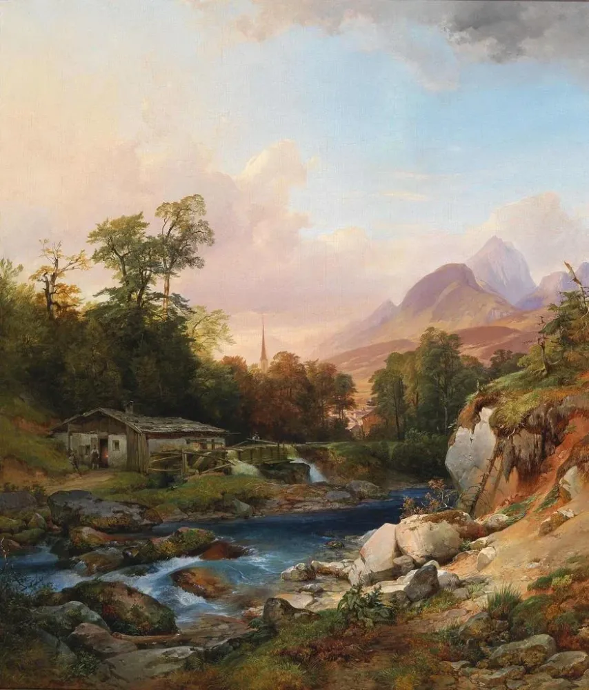 Gemälde Ein Berglandschaft mit einer Schmiede - Anton Hansch | Kunstdruck