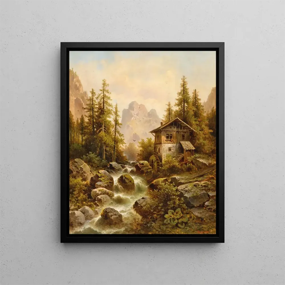 Gemälde Ein bewaldetes Landschaft mit Wasserfall - Anton Pickert | Kunstdruck
