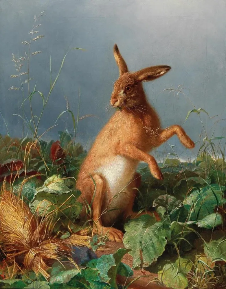 Gemälde Ein Hase im Feld - August Heyn