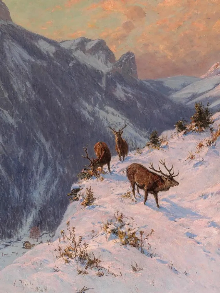 Gemälde Ein Hirsch im Winter - Arthur Thiele | Kunstdruck