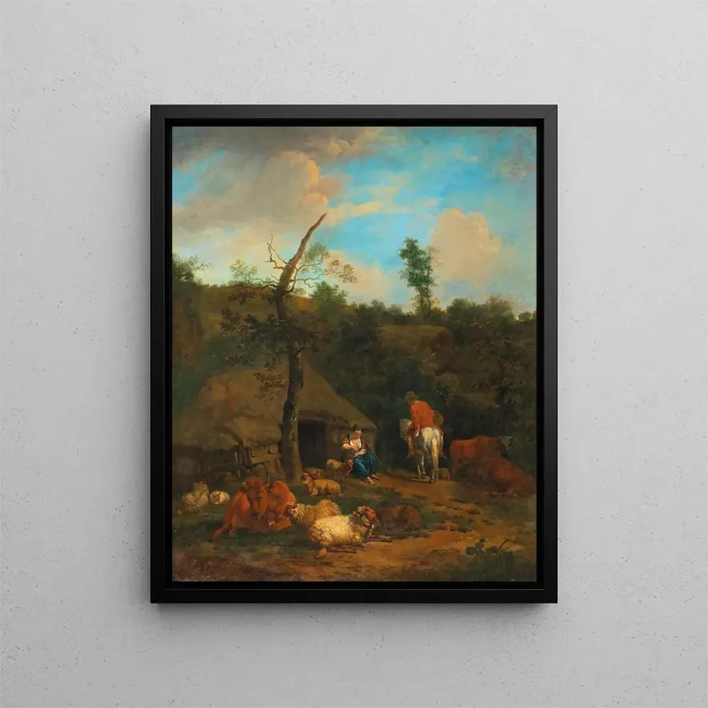 Gemälde Ein Hirte und eine Hirtin vor einem Holzhaus - Adriaen van de Velde | Kunstdruck