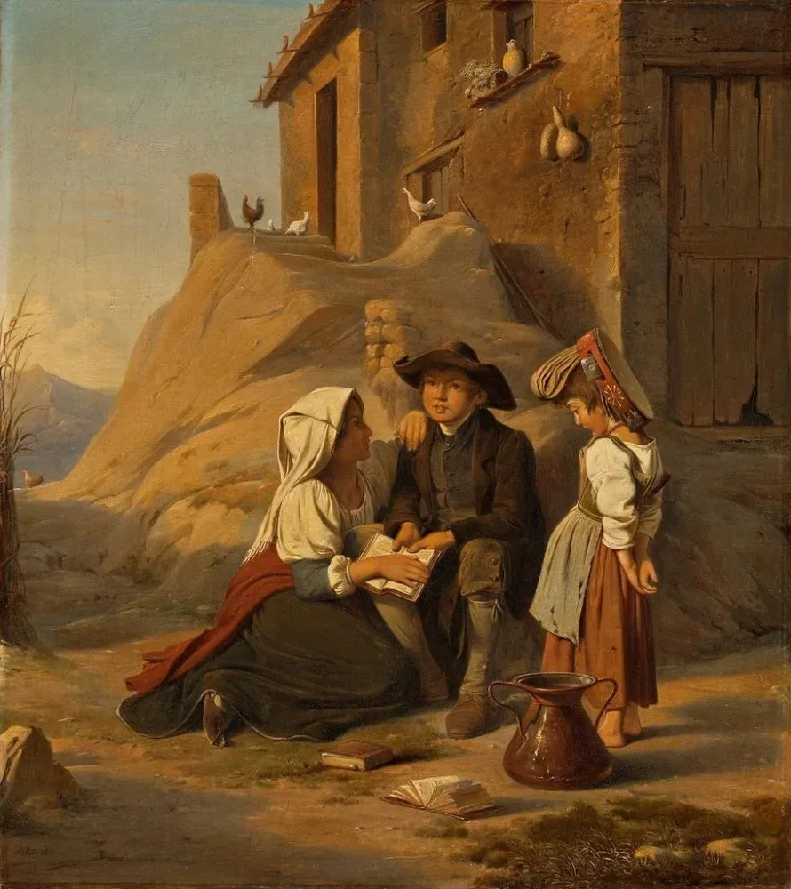 Gemälde Ein junger Abt rezitiert seine Lektion seine Schwester - Albert Kühler | Kunstdruck