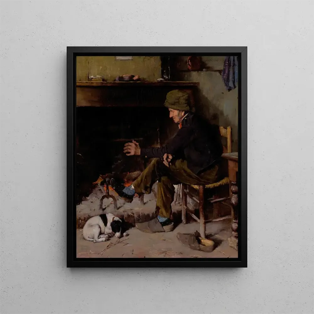 Gemälde Ein Mann mit seinem Hund vor einem Kamin - Benjamin West Clinedinst