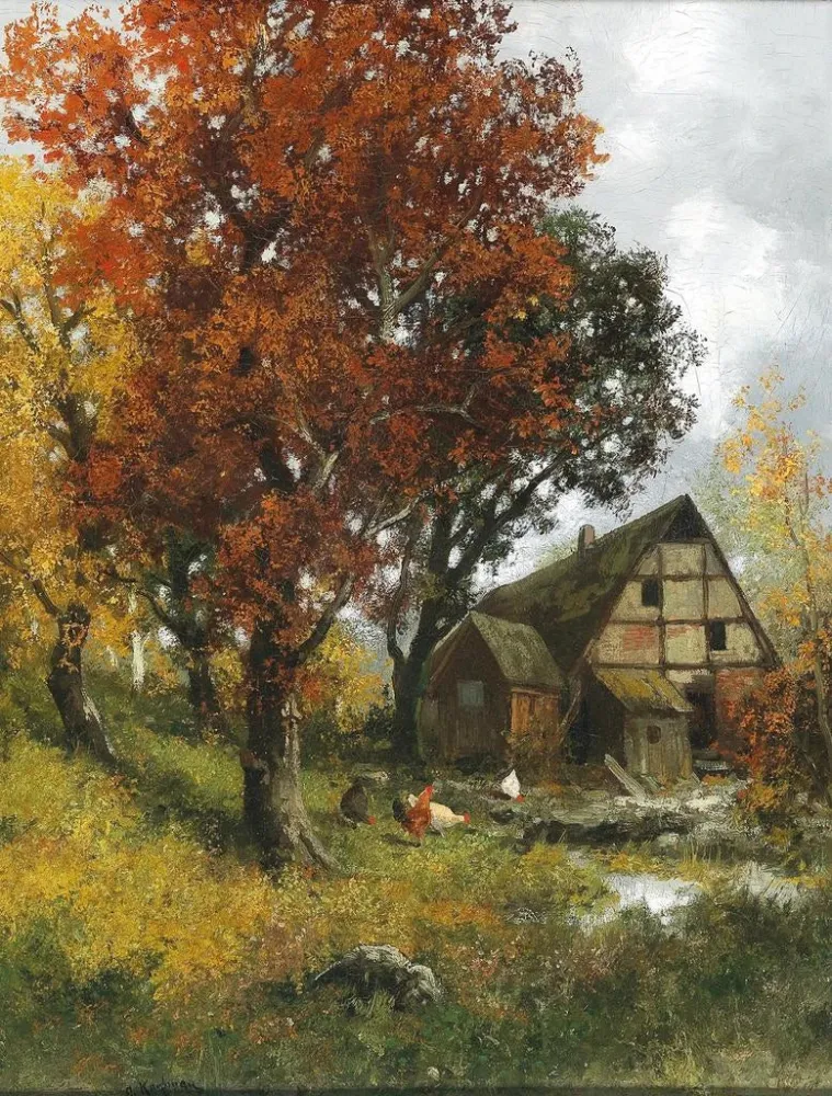 Gemälde Ein Mühle einem Herbstwald - Adolf Kaufmann | Kunstdruck