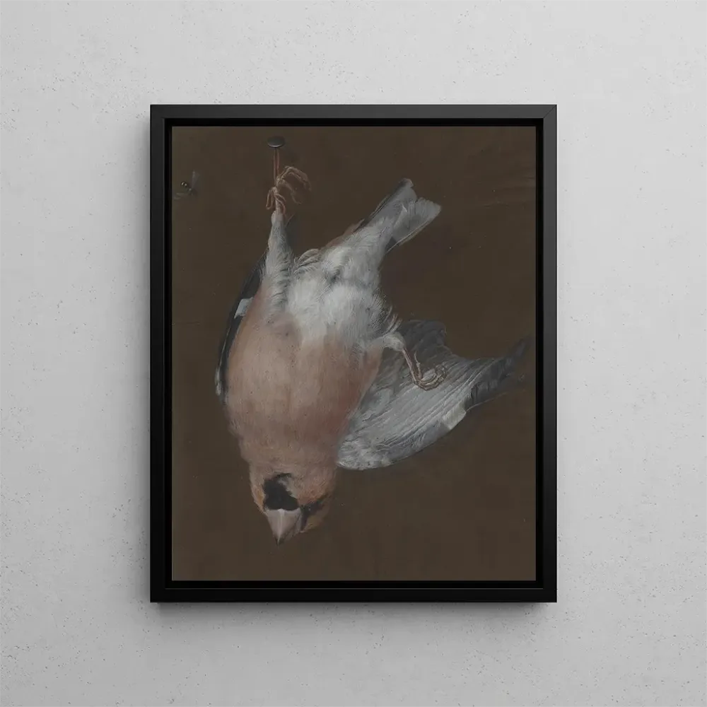 Gemälde Ein Rotkehlchen mit rosa Brust, einem Nagel aufgehängt - Barbara Regina Dietzsch | Kunstdruck