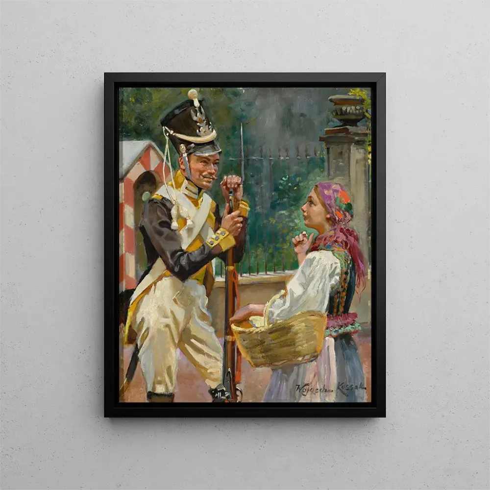 Gemälde Ein Soldat und ein junges Mädchen vor dem Belvedere – Wojciech Kossak | Kunstdruck
