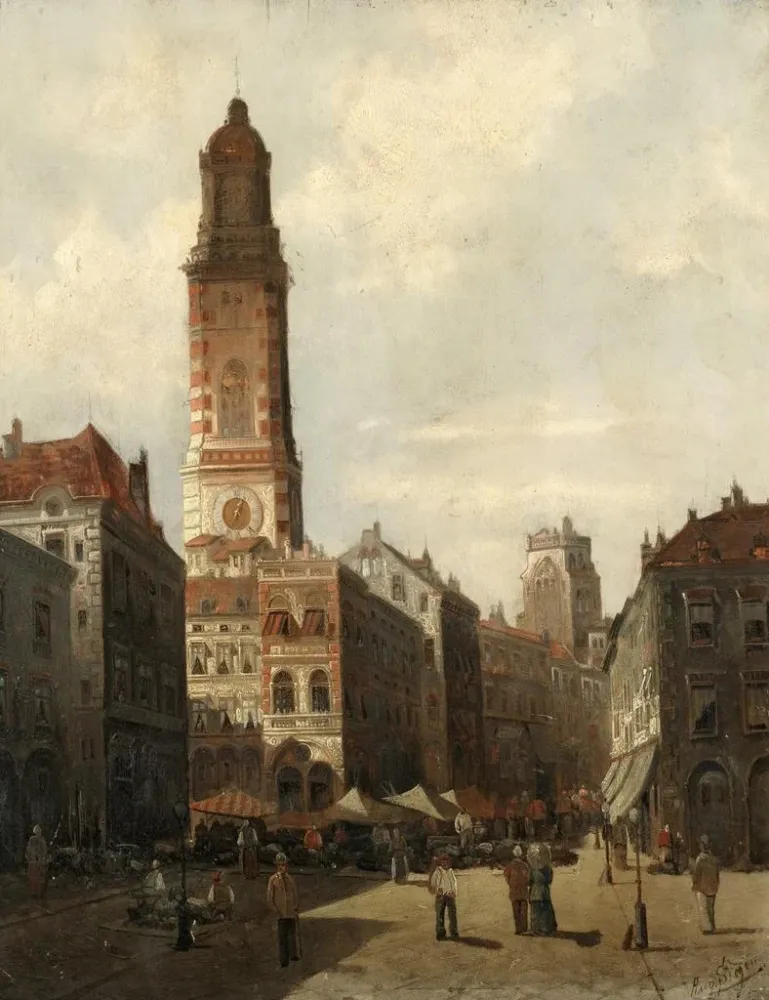 Gemälde Ein Straßenmarkt - August von Siegen | Kunstdruck