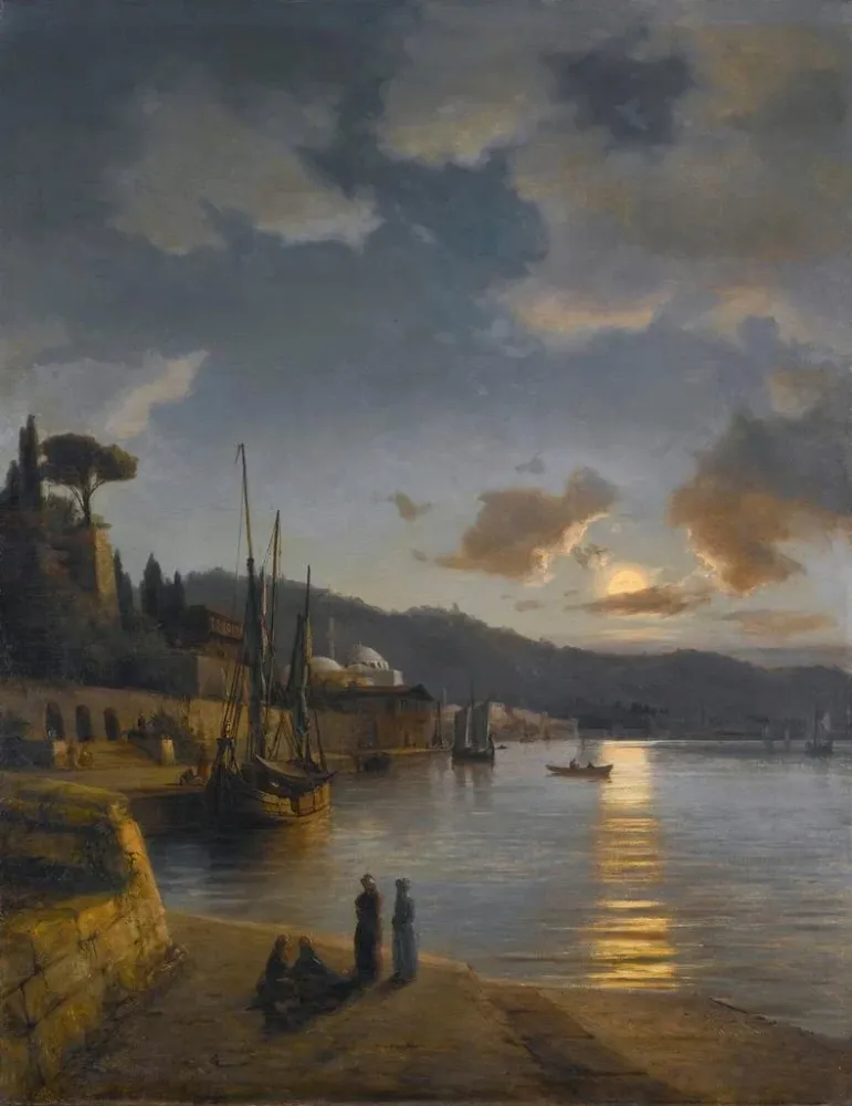 Gemälde Ein türkischer Hafen bei Mondschein - Anton Melbye | Kunstdruck