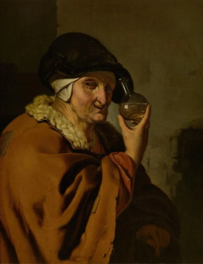 Gemälde Eine alte Frau mit einer Flasche - Ary de Vois | Kunstdruck