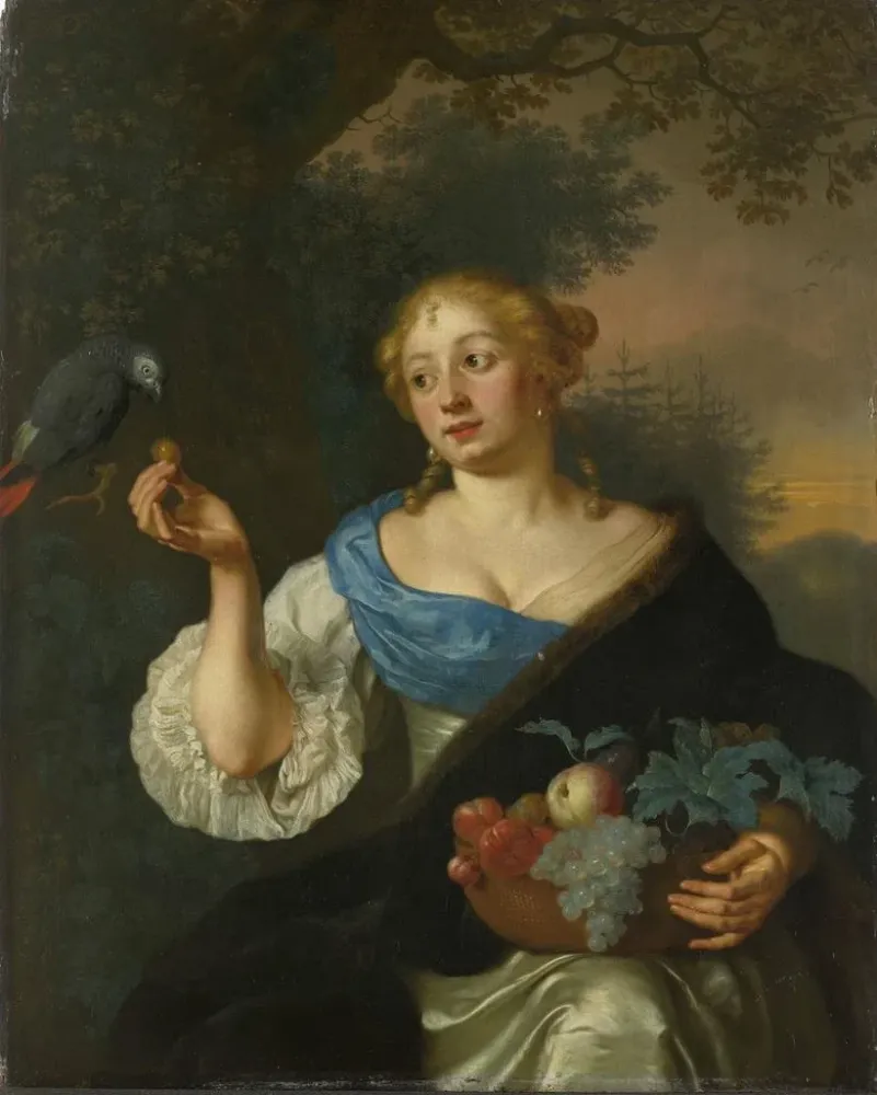 Gemälde Eine junge Frau mit einem Papagei - Ary de Vois | Kunstdruck