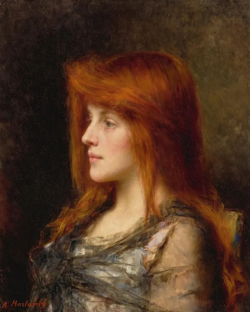 Gemälde Eine junge Frau mit kastanienbraunen Haaren - Alexei Harlamoff | Kunstdruck