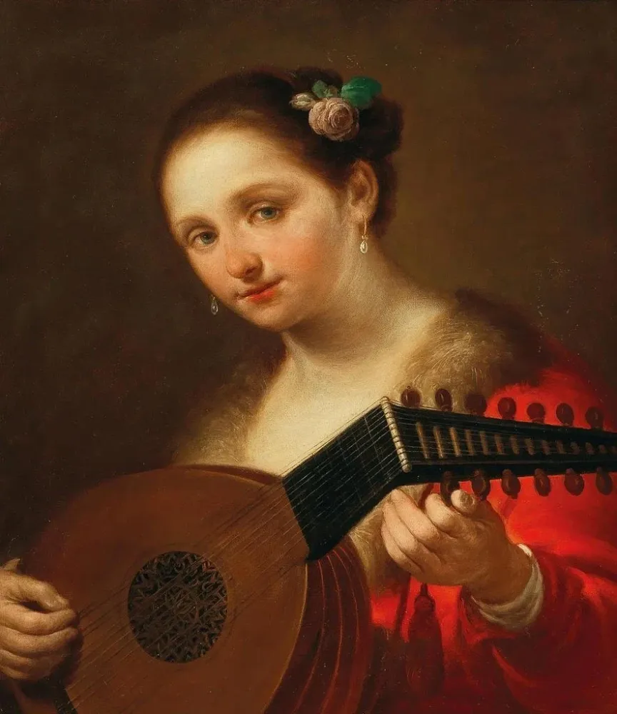 Gemälde Eine junge Frau mit Laute - Antonio Beccadelli | Kunstdruck