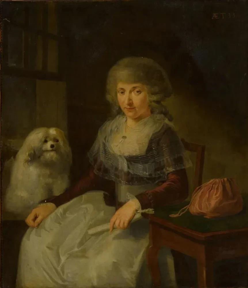 Gemälde Eine ältere Frau mit ihrem Hund - Adriaen de Lelie | Kunstdruck