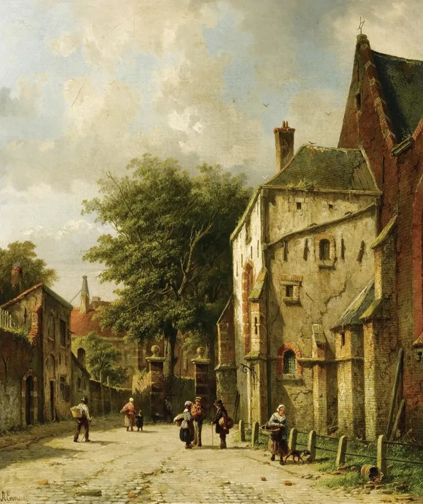 Gemälde Eine Straßenszene einer niederländischen Stadt - Adrianus Eversen | Kunstdruck