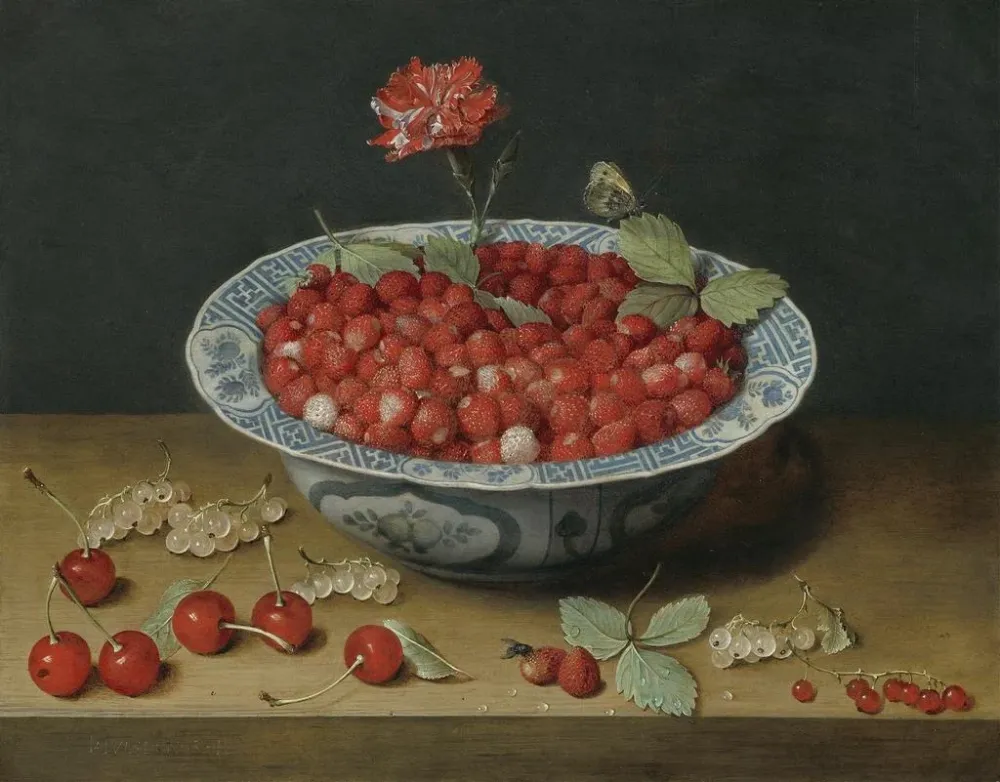 Gemälde Erdbeeren und eine Nelke einer Schüssel Wanli - Jacob van Hulsdonck | Kunstdruck