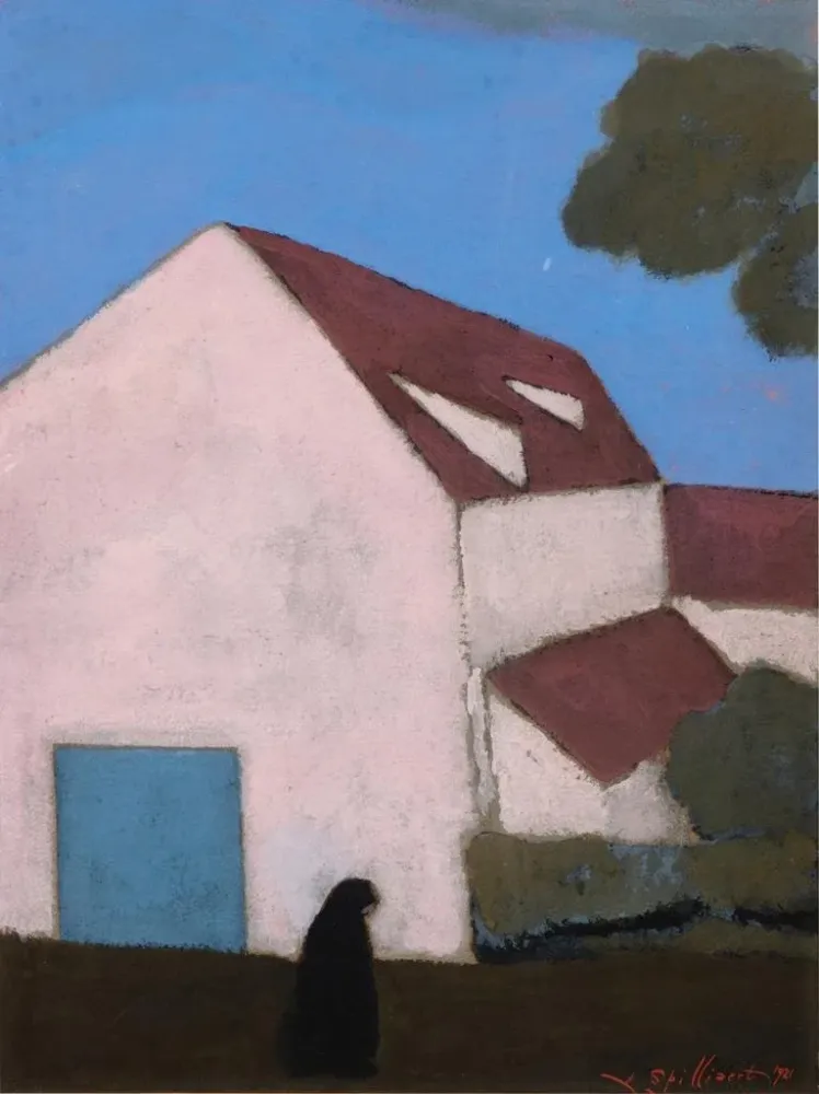 Gemälde Ferme, die rosarote Fassade, Silhouette einer Frau - Léon Spilliaert | Kunstdruck