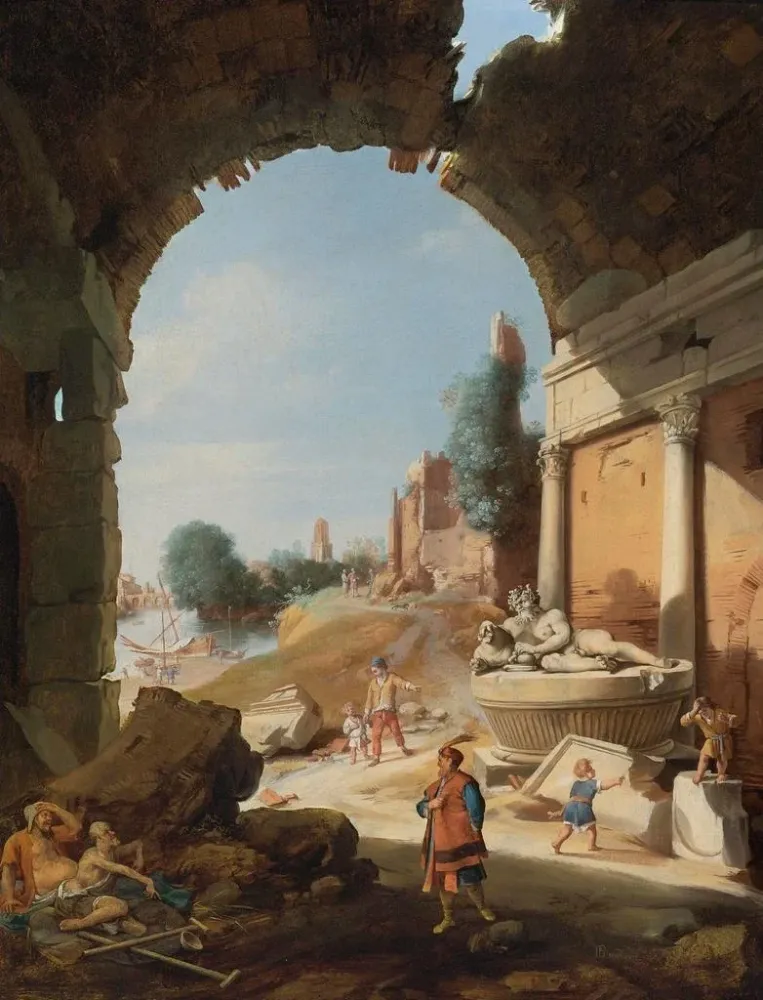 Gemälde Figuren unter den Ruinen am Ufer des Tibers - Bartholomeus Breenbergh | Kunstdruck