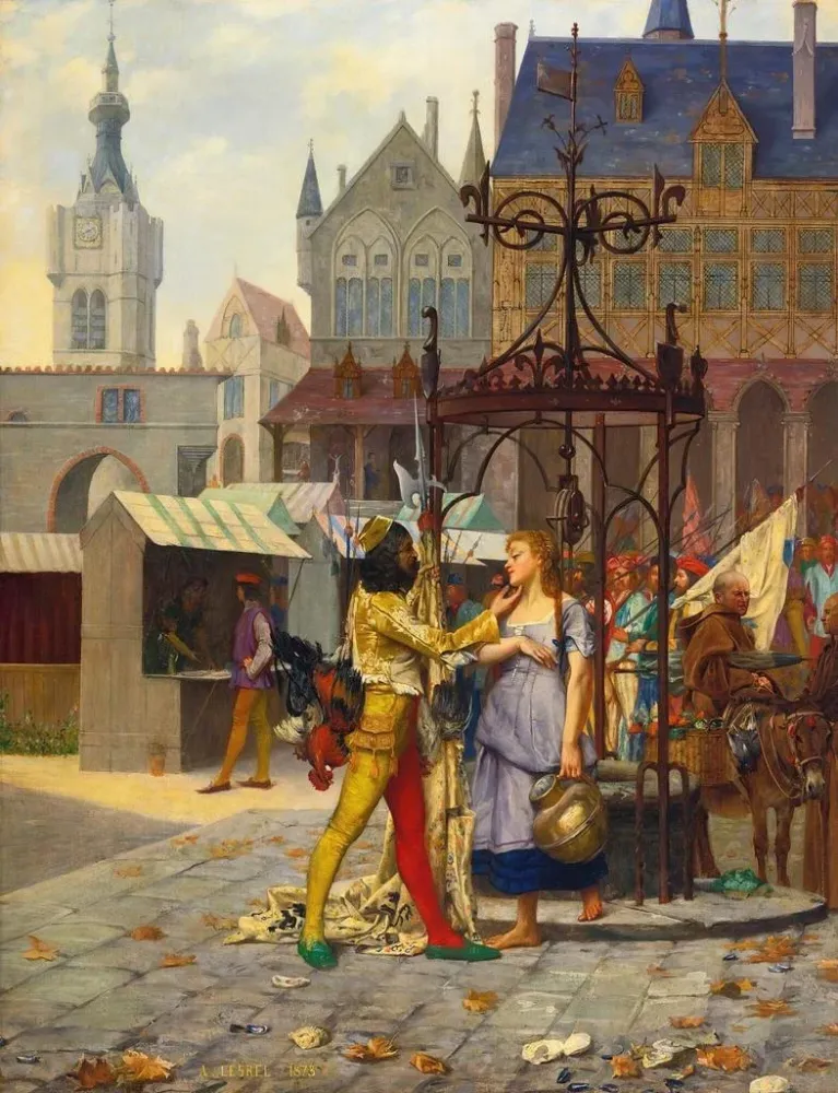 Gemälde Flirt auf dem Stadtplatz - Adolphe Alexandre Lesrel | Kunstdruck