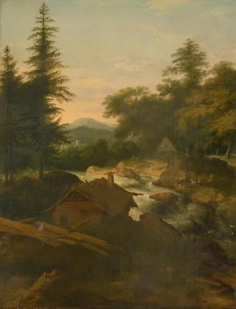 Gemälde Flusslandschaft mit Chalet - Allaert van Everdingen | Kunstdruck