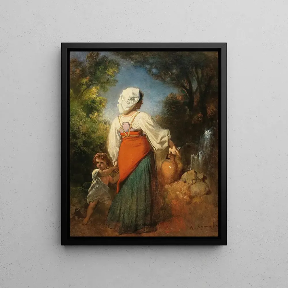Gemälde Frau Italienerin mit Kind der Fontäne - Anton Romako | Kunstdruck
