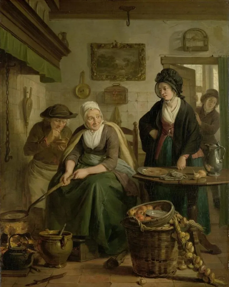 Gemälde Frau macht Pfannkuchen - Adriaan de Lelie | Kunstdruck