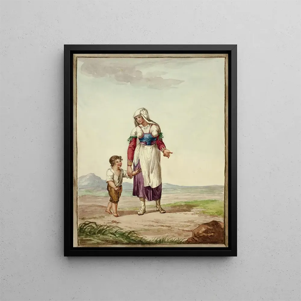 Gemälde Frau traditioneller Kleidung mit einem Jungen auf der Straße - Nach Bartolomeo Pinelli